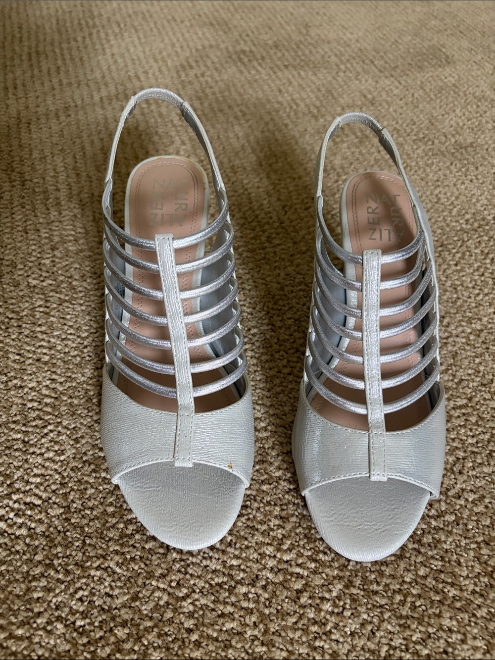 Naturalizer Silver Strappy Slingback Heels